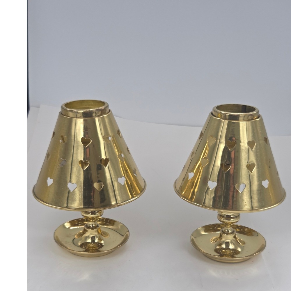 Hampton Brass Heart Cutout Lamps + Baldwin Candle Holders Goldtone